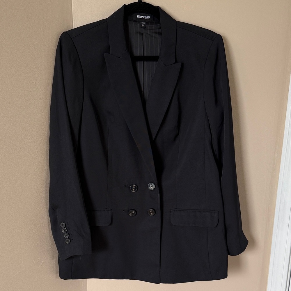 Express Black Double-Breasted Suit Blazer